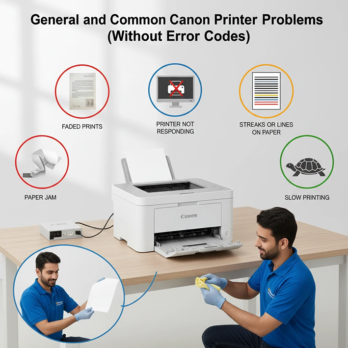 بخش اول: مشکلات عمومی و رایج پرینترهای کانن (بدون کد خطا)