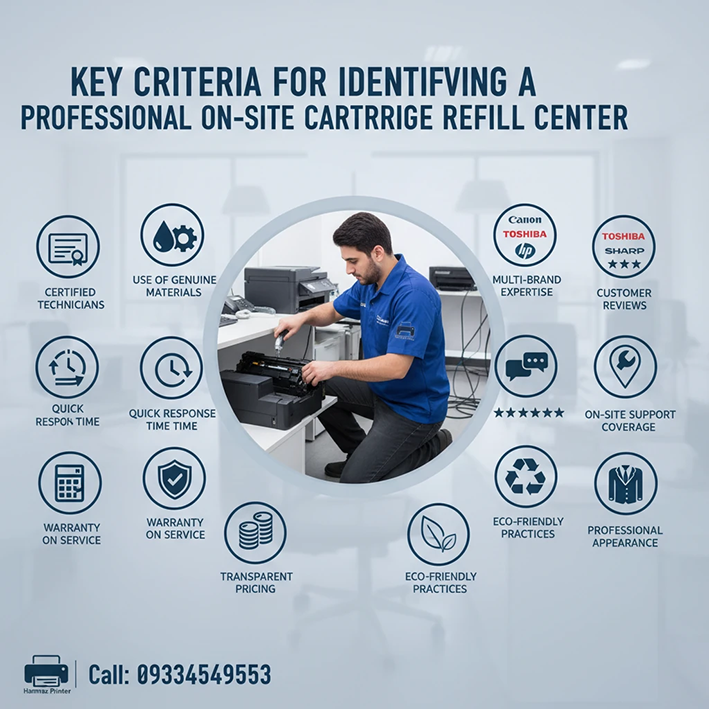 معیارهای شناسایی یک مرکز حرفه‌ای برای شارژ کارتریج در محل
