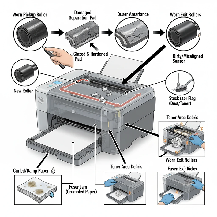 راهنمای جامع و کامل: آموزش رفع مشکل گیر کردن کاغذ در چاپگر HP P1102 [آپدیت ۲۰۲۵]
