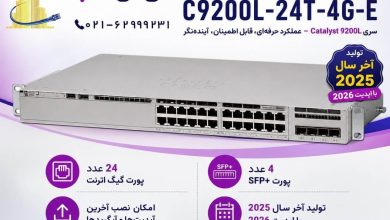 سوئیچ سیسکو C9200L-24T-4G-E سری Catalyst 9200L با 24 پورت گیگ اترنت و 4 پورت SFP+